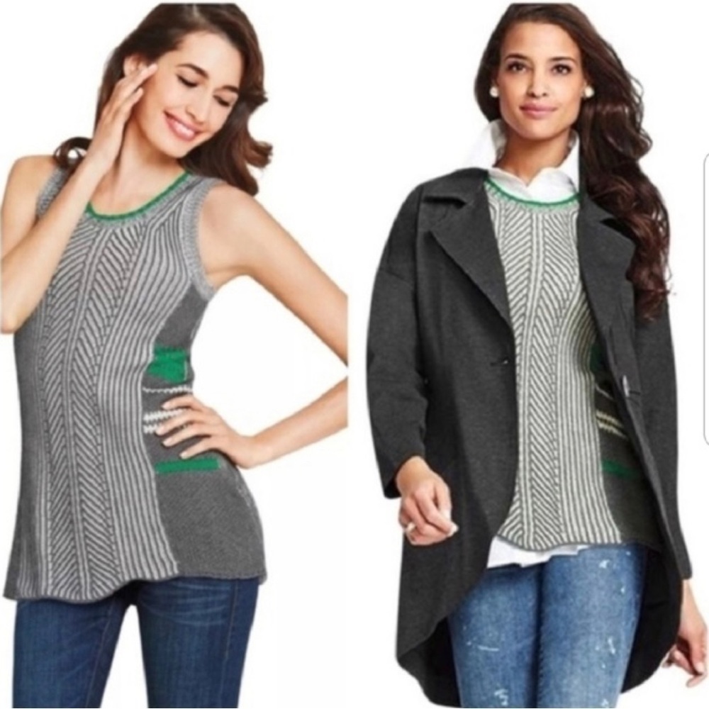 Cabi Tunic Hi-Lo Trident Sweater Vest Green and Grey Size Small